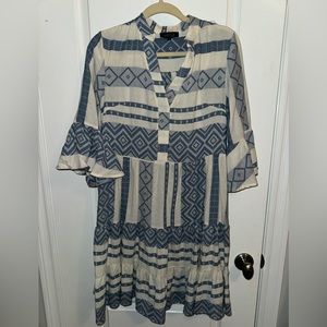 Fabrica Made In Italy Blue and White Boho Dress Size Small